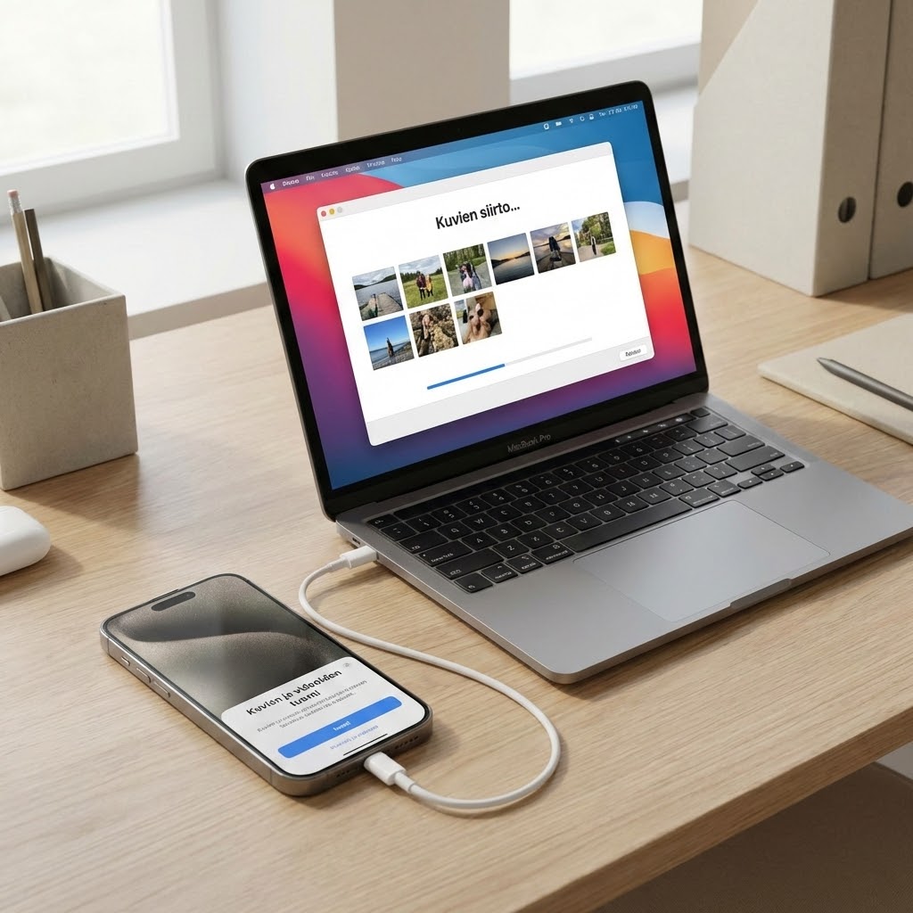 Siirrä kuvia USB-kaapelilla